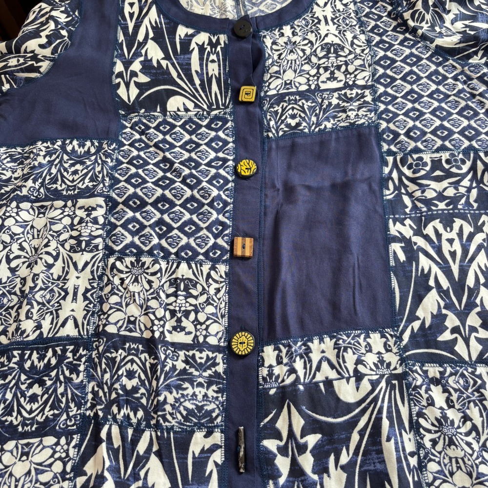 La Cera Patchwork Button Up Blouse Top Womens Art… - image 7